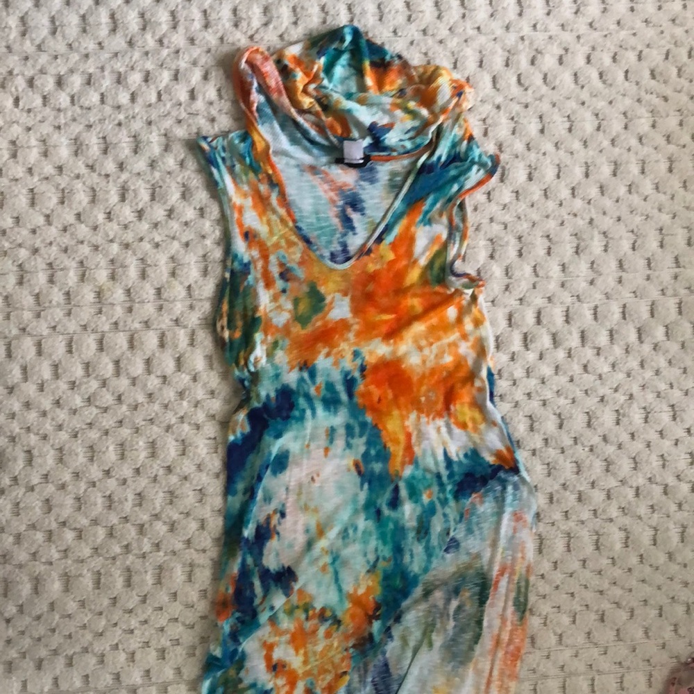High Low hooded multicolored tunic